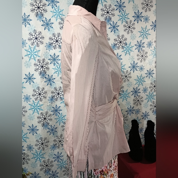 LS Button Down Stretch Faux WrapBlouse Blush Kenneth Cole New York Rose Petal - Picture 4 of 16